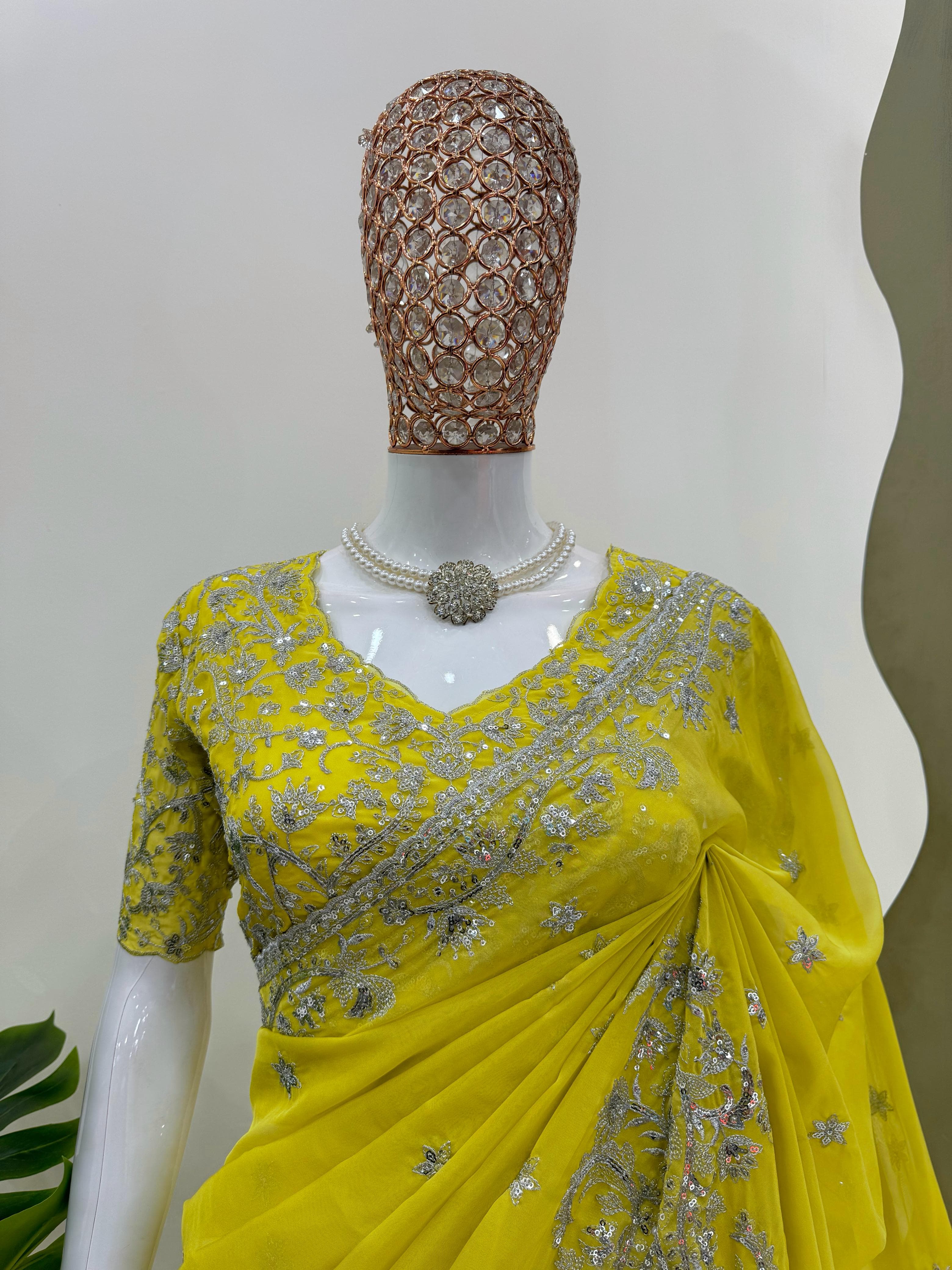 Designer Tibby Silk Saree – Thread & Sequin Embroidery