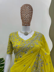Designer Tibby Silk Saree – Thread & Sequin Embroidery