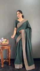 Vichitra Silk Saree – Cut Work Border – Zari and DMC Swarovski Work
