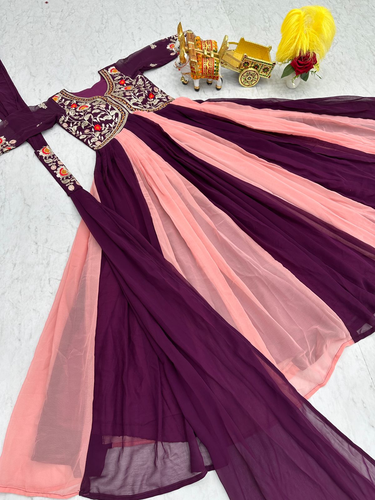 Sequin Thread Embroidered Fox Georgette Gown – Micro Cotton Lining – Dupatta Set