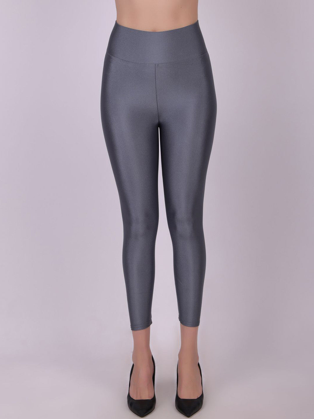 Dark Grey Shimmer Nylon Elastane Leggings – High Waist – Solid